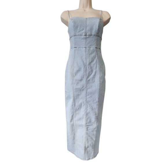 saints + secrets Dresses & Skirts - Saints & Secrets Denim Midi Dress Women XS AU6 Bodycon Spaghetti Strap Light Y2K